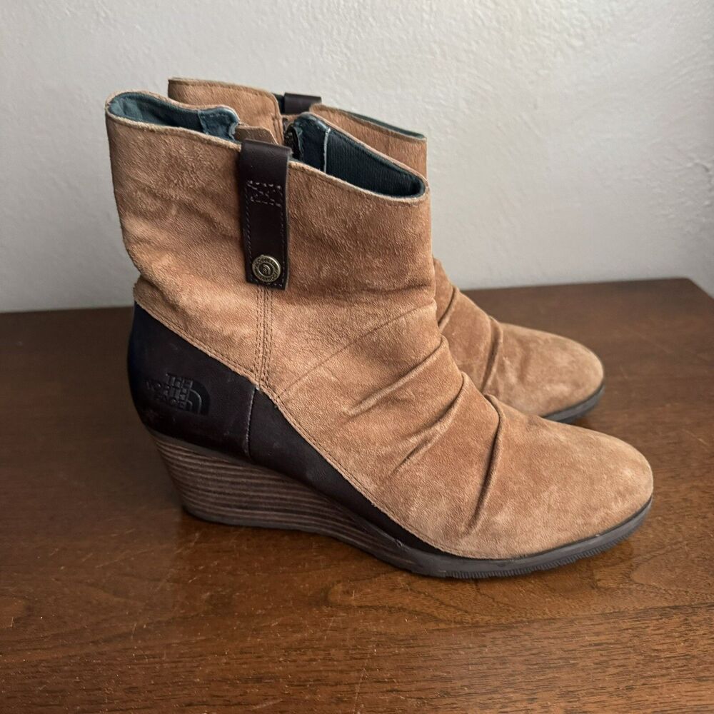 The North Face Bridgerton Wedge Zip Ankle Bootie Sz 6.5 Brown Leather